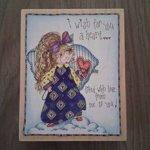 Vintage Stamps Happen Rubber Stamp "I Wish For You A Heart" Angel 1990s USA Cute